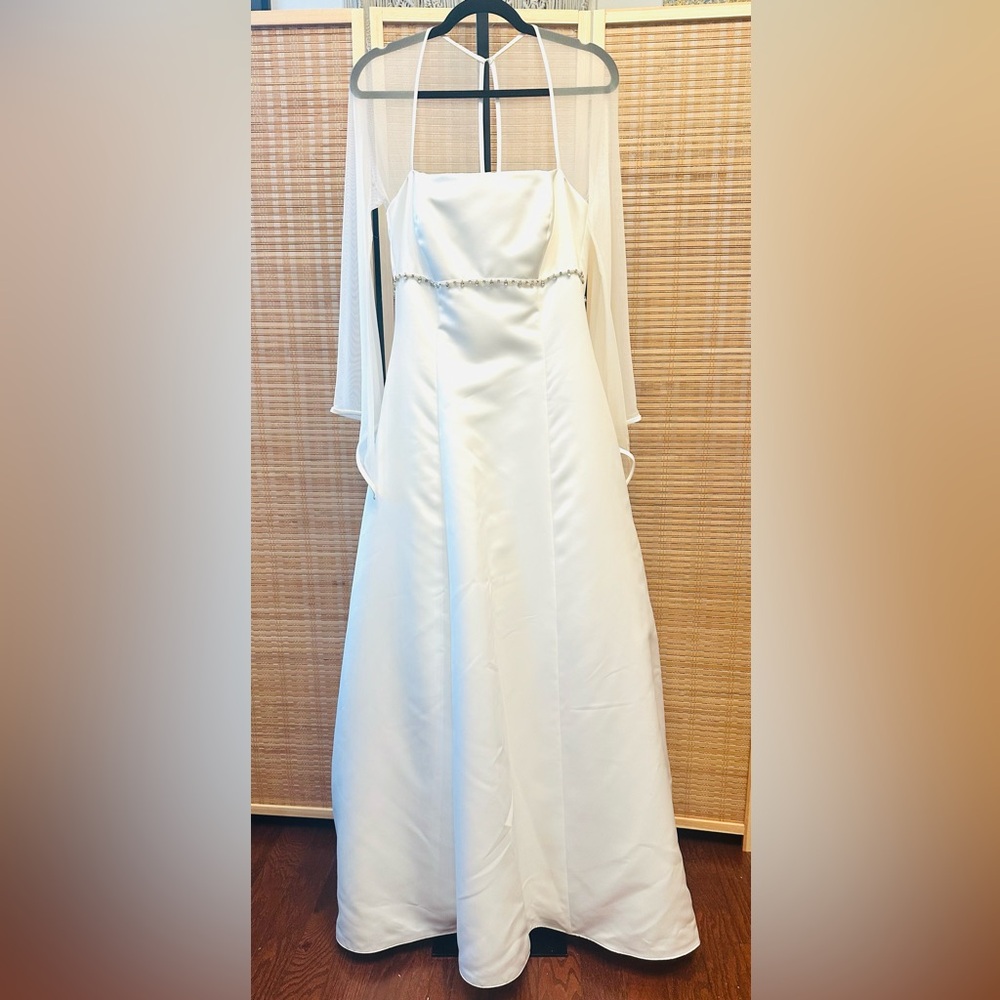 Paloma Blanca Diamond White Empire Waist with Sheer Bell Sleeves Wedding Gown